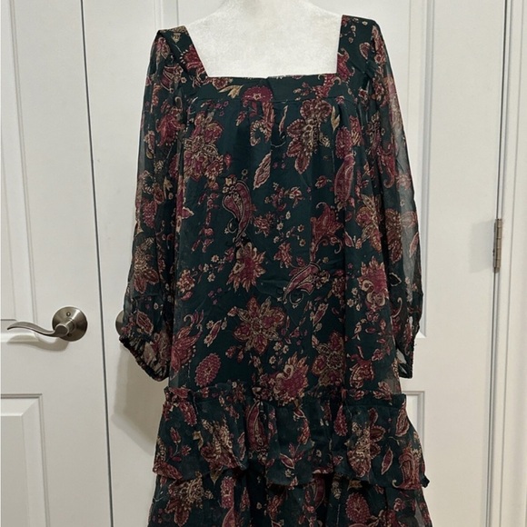 Band of the free Mandy floral long sleeve dress size large color pine berry - Picture 3 of 11